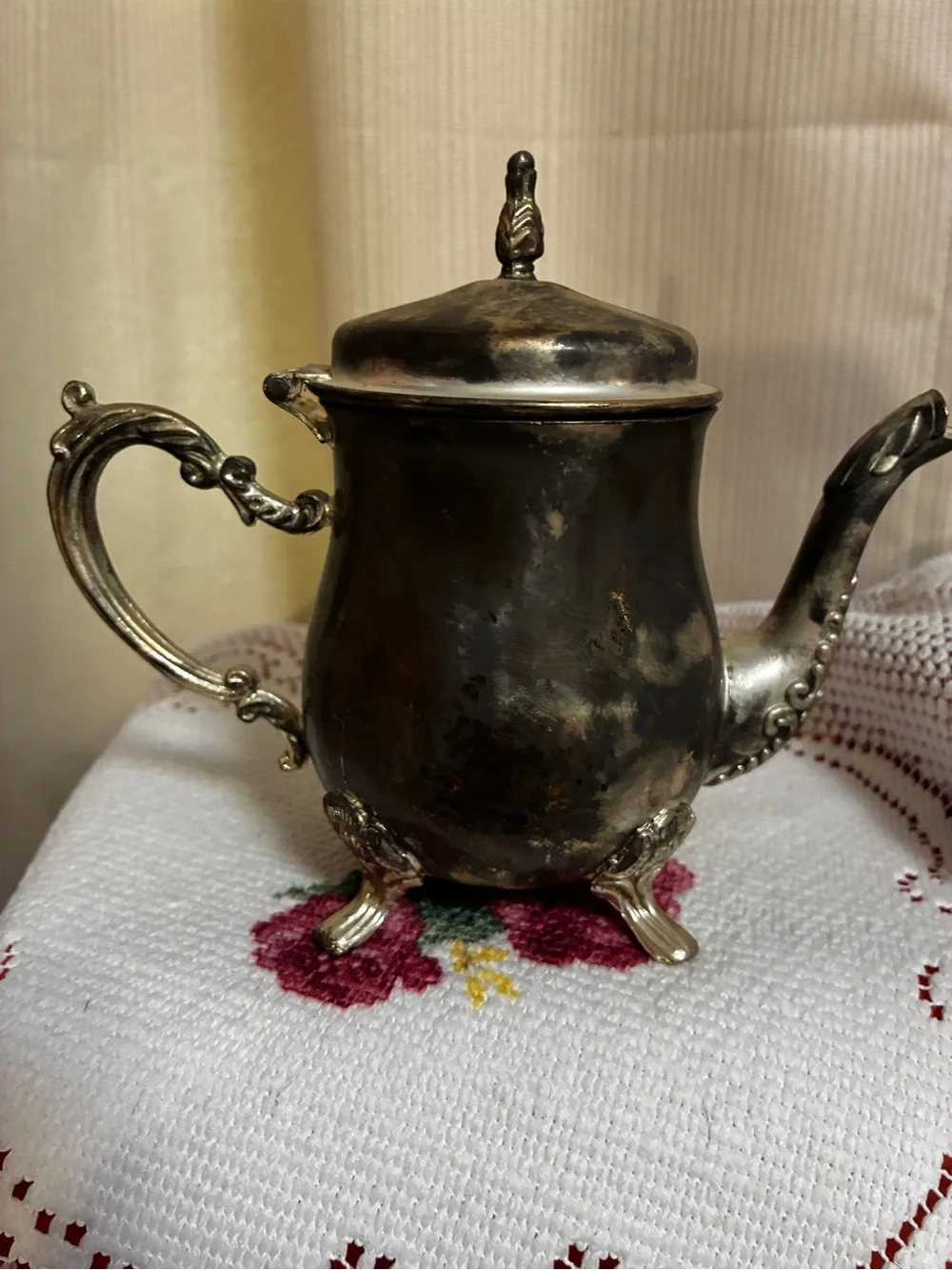 Vintage Ornate Silverplate Mini Teapot Footed Victorian style hinged lid